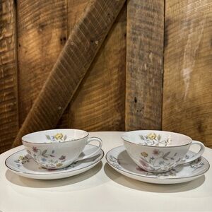 Vintage Flair Fine China Blossom Time Japan Set Of 2 Tea Cup & Saucers Flowers